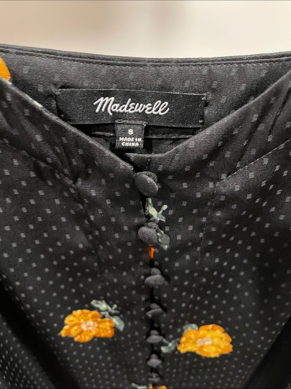 Madewell Black Slip Dress with Yellow Floral Embroidery - Picture 2 of 8